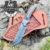 Custom Handmade Damascus Steel Cowboy knife with Custom Initials On The Blade and Sheath Just Write Your Initials In The Notes.. - Image 2