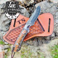 Custom Handmade Damascus Steel Cowboy knife with Custom Initials On The Blade and Sheath Just Write Your Initials In The Notes..