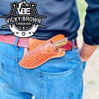 Custom Handmade Damascus Steel Cowboy knife with Custom Initials On The Blade and Sheath Just Write Your Initials In The Notes.. - Image 3